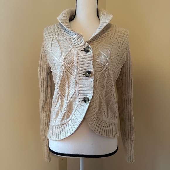 **G.H. BASS & CO.* Tan Heritage Long Sleeve Knitted Button Down Sweater Size S - Picture 1 of 8